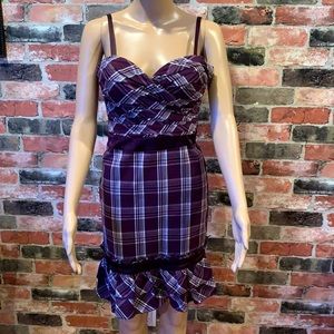 Purple plaid BEBE dress.